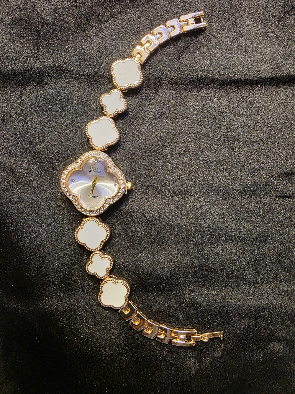 Elegant Gold-Tone White Flower Bracelet Watch - Women's Jewelry.
